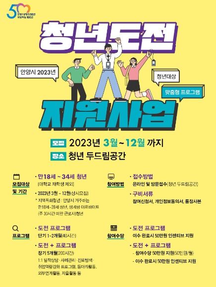 안양시, 구직단념 청년 돕는다…프로그램 이수시 최대 300만원 지원