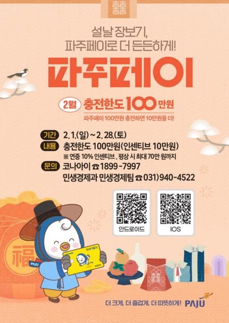 파주시, 설맞이 파주페이 충전한도 100만 원으로 상향